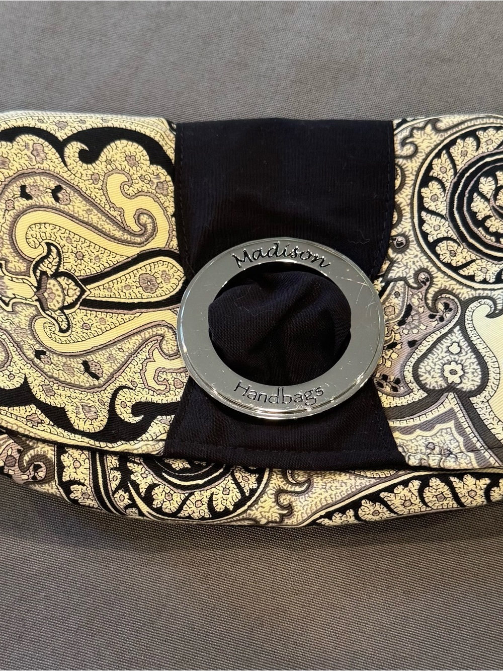 Madison Black and Gold Paisley Wristlet Clutch